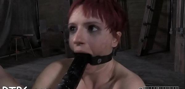  Gagged beauty&039;s twat is being fucked viciously by hard rod